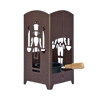 Die Räucherlaterne „Bergmann/Engel“ aus braunem Metall von Original Crottendorfer Räucherkerzen zeigt ausgeschnittene Silhouetten von Kerzen haltenden Figuren und enthält einen kleinen schwarzen Topf mit Holzgriff, ideal als markanter Räucherkerzenhalter.