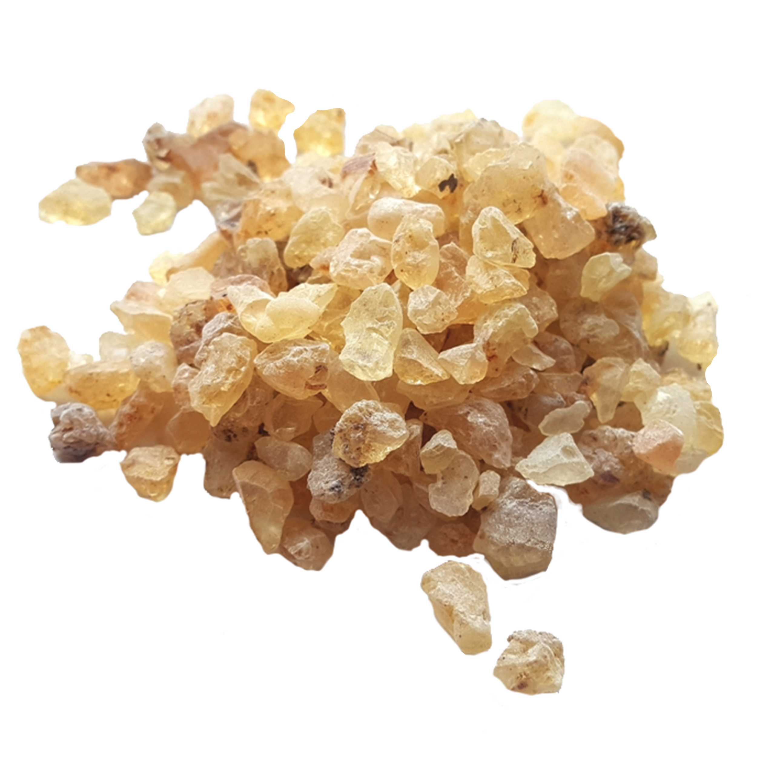 Das Räucherharz Copal 20g von Original Crottendorfer Räucherkerzen besteht aus einer Mischung kleiner, unregelmäßig geformter Kristalle in Gelb- und Bernsteintönen. Diese leicht durchscheinenden Kristalle mit rauer Textur eignen sich ideal, um in einem Räuchergefäß einen einladenden Duft zu erzeugen.