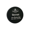 Eine runde schwarze Dose mit der Aufschrift "Räucherchips Styrax 10 g in der Schraubdeckeldose" von Original Crottendorfer Räucherkerzen, beschrieben als warm, süß und balsamisch - ideal für ein sinnliches Weihraucharoma - auf einem schlichten weißen Hintergrund.