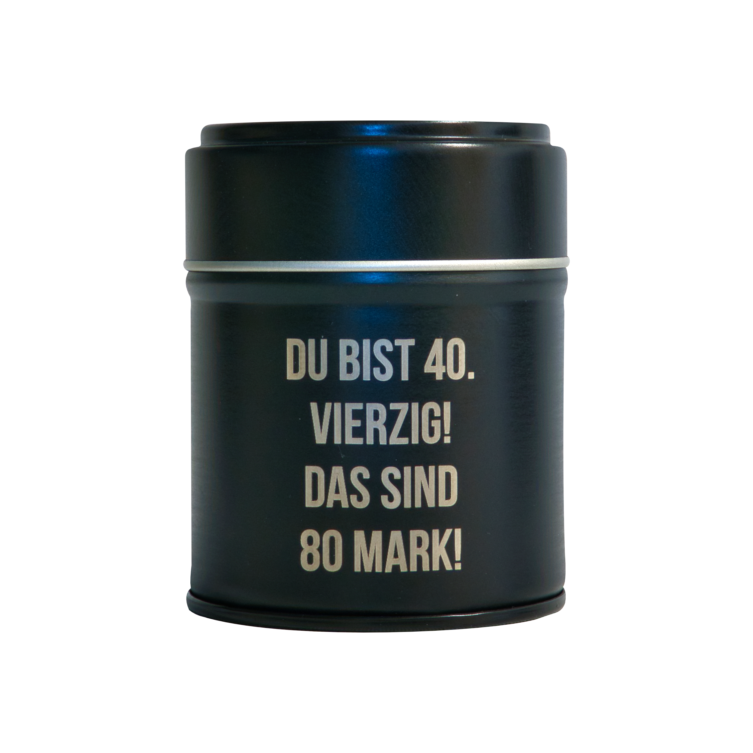 Die Original Crottendorfer Räucherkerzen Räucherfass runder Geburtstag ist eine schwarze zylindrische Dose mit der Aufschrift