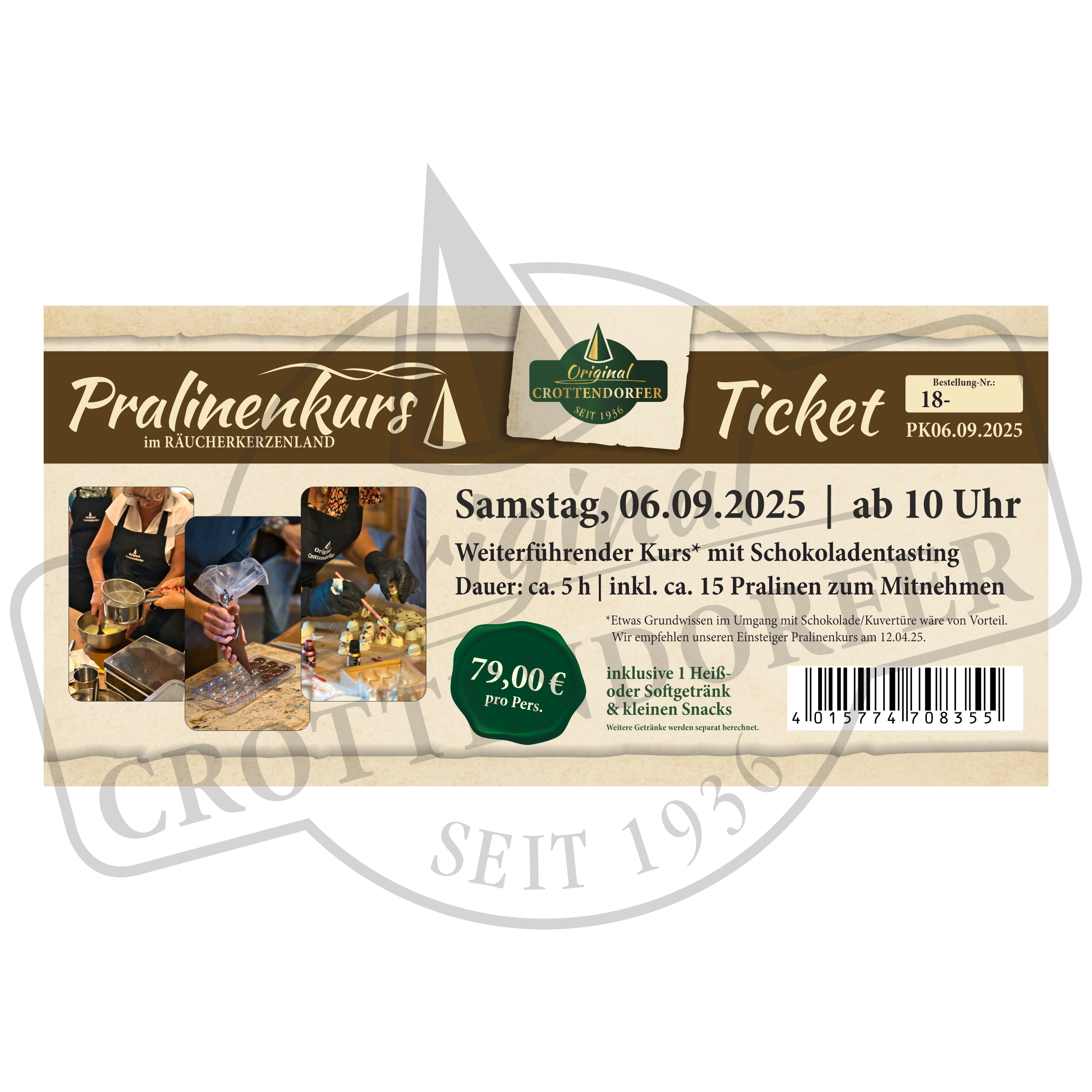 Nehmen Sie am Original Crottendorfer Pralinenkurs am 06.09.25 um 10 Uhr teil und erlernen Sie die Herstellung köstlicher Pralinen mit Ganache-Füllung, nehmen Sie an einer Schokoladenverkostung teil und nehmen Sie in diesem intensiven 5-stündigen Workshop für nur 79 Euro pro Person rund 15 Leckereien mit nach Hause.