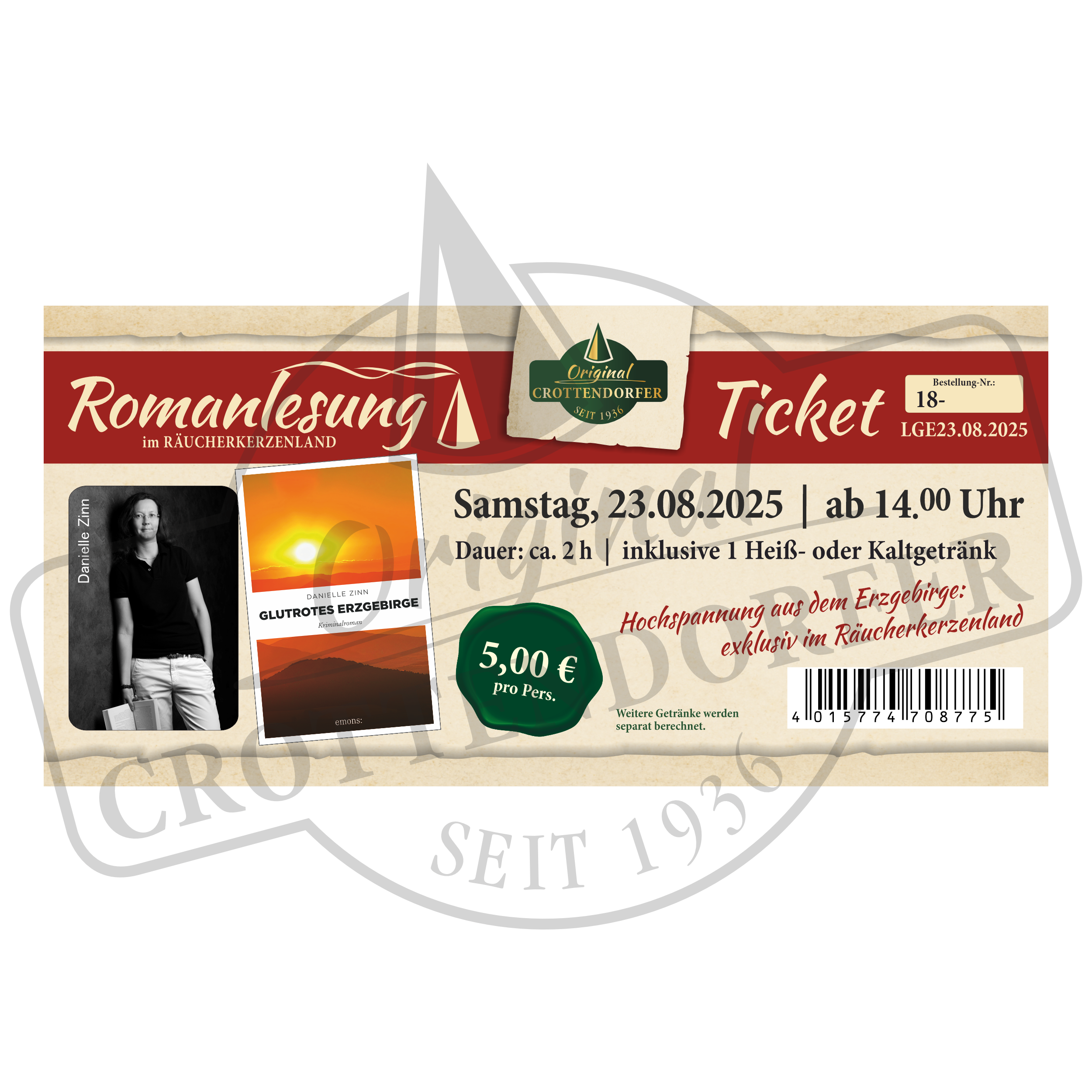 Eine Eintrittskarte für die Romanlesung