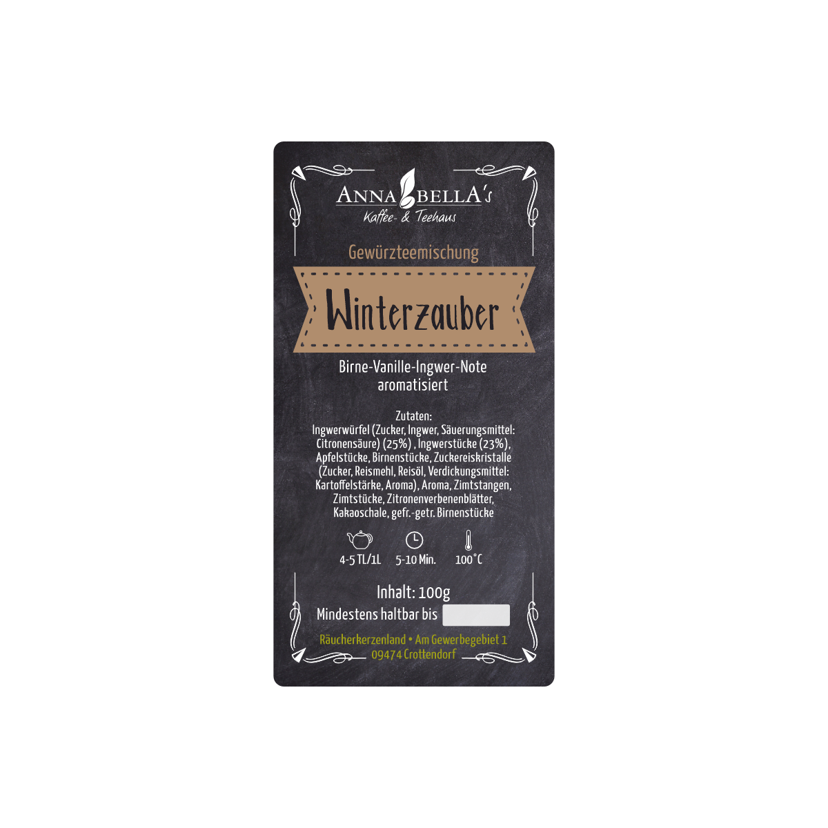Ein schwarzes Etikett für die Gewürzteemischung