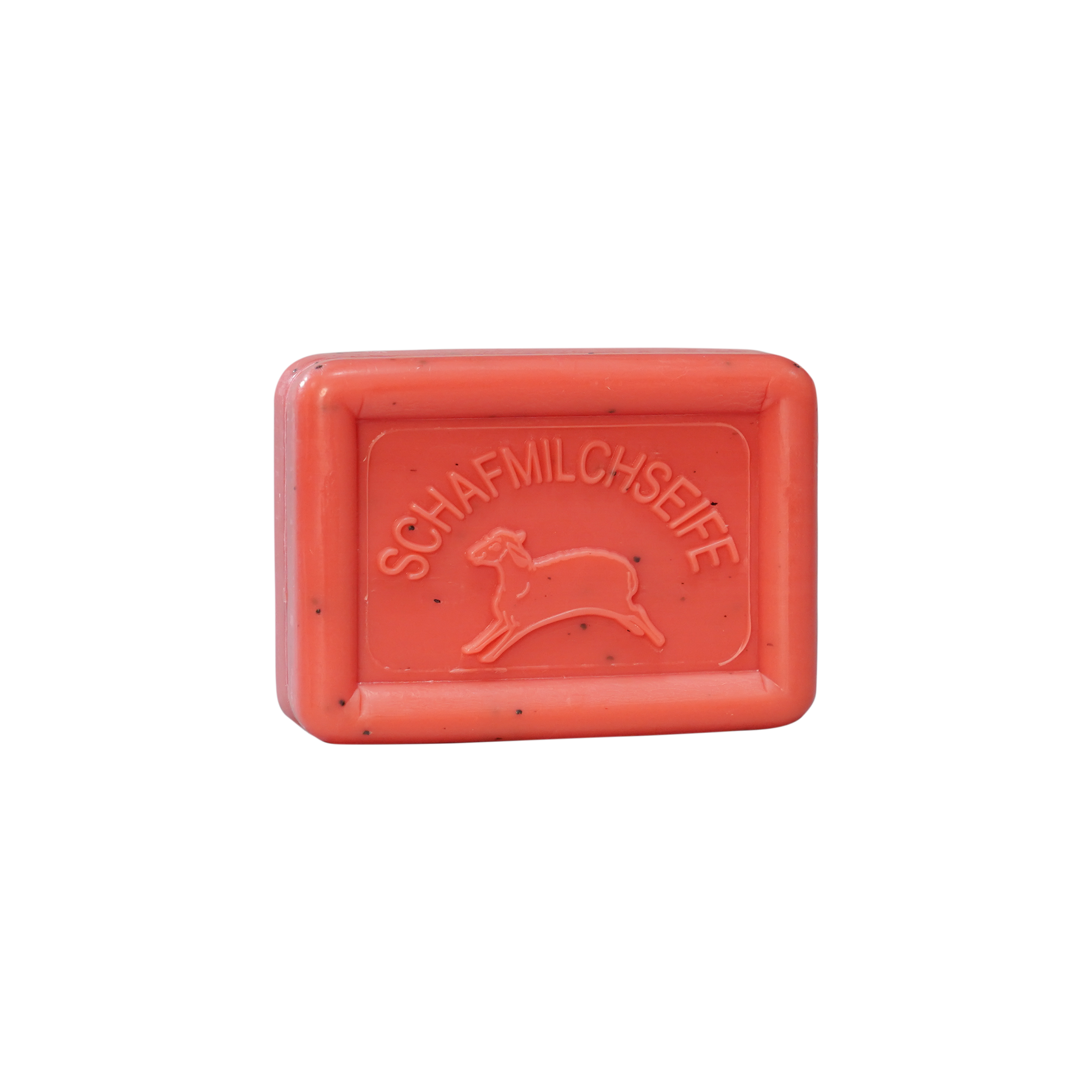 Die Ovis Schafmilchseife Wassermelone Seife ist ein rechteckiges orangefarbenes Stück aus Pflanzenölseife und reiner Schafmilch. Die Prägung mit einem Schaf und „SCHAFMILCHSEIFE“ sorgt für natürliche Frische.