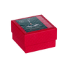 Die Geschenkbox „Riesen“ von Original Crottendorfer Räucherkerzen ist eine rote, quadratische Geschenkbox mit Deckel. Ein grünes Etikett mit Rauch und deutschem Text deutet darauf hin, dass sie Räucherkerzen enthält, die sich ideal für festliche Weihnachtsdüfte eignen.