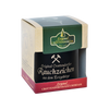 Das Räucherfass Erzgebirgische Sprüche von Original Crottendorfer Räucherkerzen ist eine kleine schwarze Schachtel mit grünen und roten Akzenten, auf der das ikonische Hammersymbol der Marke abgebildet ist. Es ist perfekt für echtes Räuchervergnügen mit Ihrem Lieblings-Räucherkerzenhalter.