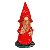 Die Keramik-Räucherfigur Wichtel - rot von Original Crottendorfer Räucherkerzen ist eine kleine Figur mit einem hohen roten Hut, einem langen strukturierten Bart und einem leuchtend roten Gewand. Sie steht auf einem grünen Sockel mit sichtbaren Händen, während ihre Gesichtszüge unter dem verspielten Hut verborgen sind.