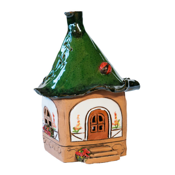 Das Räucherhaus Keramik groß weiß mit Marienkäfer von Original Crottendorfer: Handgemachtes Deko-Haus mit weißem Dach, Marienkäfer und traditionellen Details - ein stilvolles Accessoire für Ihr Zuhause.