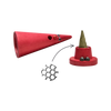 Das Ersatzlochblech für Crottendorfer Mini-Ziegenbeine von Original Crottendorfer Räucherkerzen ist ein roter, kegelförmiger Halter (15 mm Durchmesser) mit Loch, zwei Metallkugeln, Räucherkegel-Demo und sichtbarem Rundrost. Kein Kinderspielzeug.