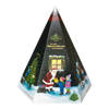 Original Crottendorfer Räucherkerzen-Adventskalender – Pyramide mit einer Weihnachtsszene, in der der Weihnachtsmann zwei Kindern ein Geschenk überreicht.