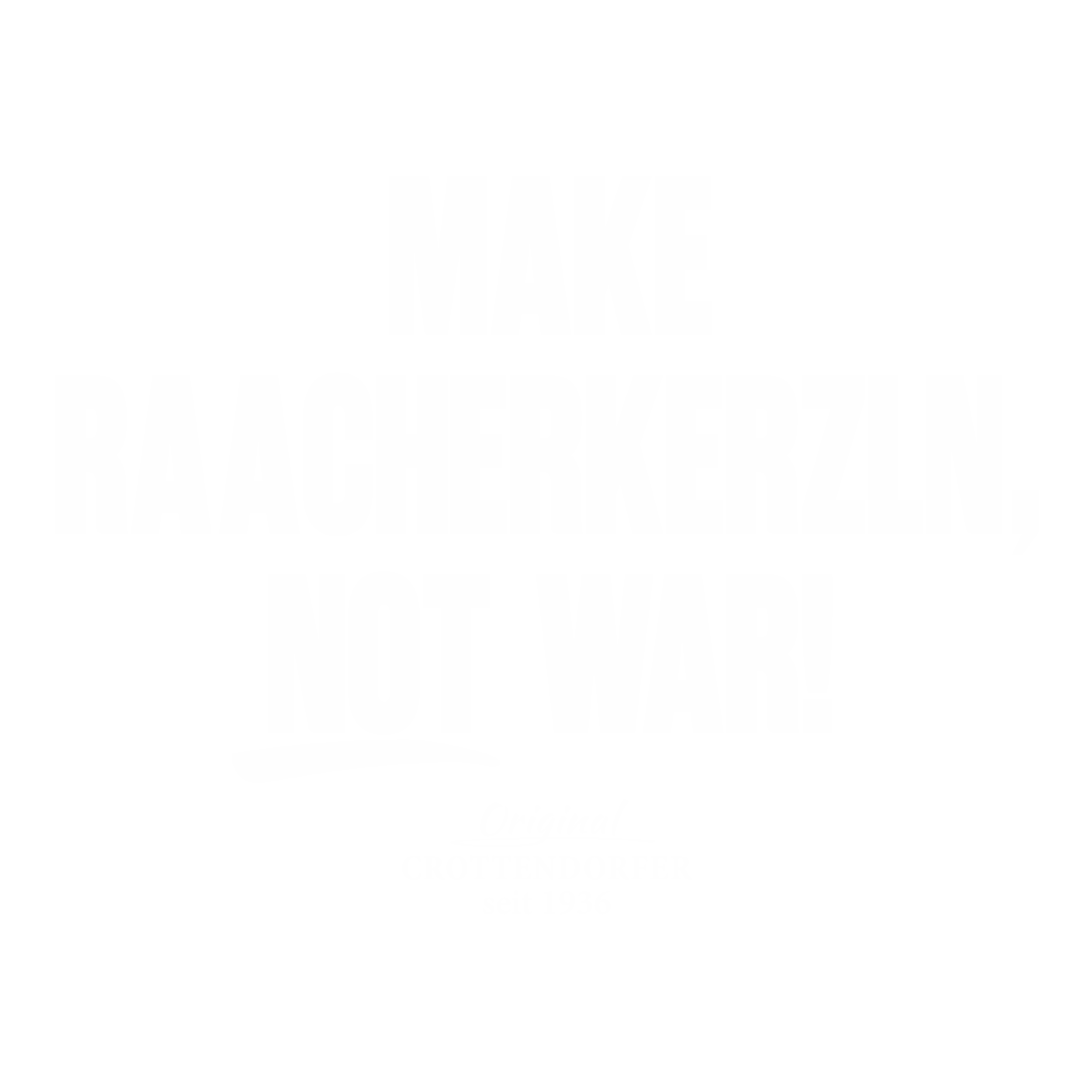 Weißer Text auf hellem Hintergrund lautet: MAKE RAACHERKERZLN, NOT WAR! Der Heckscheibenaufkleber „Make Raacherkerzln, not war!“ von Original Crottendorfer steht seit 1936 für erzgebirgische Tradition und die Liebe zu Räucherkerzen.