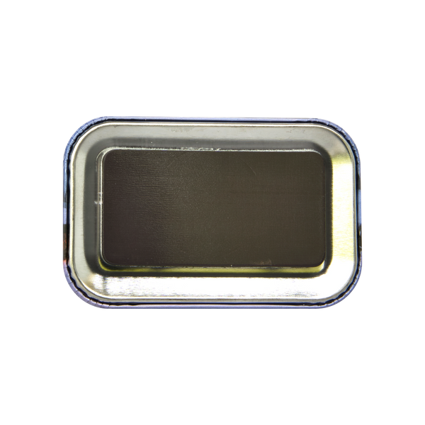 Rechteckiger Magnet mit Winterfoto Räucherkerzenland mit dunkler Magnetrückseite, Metallrand und einer Winterszene.