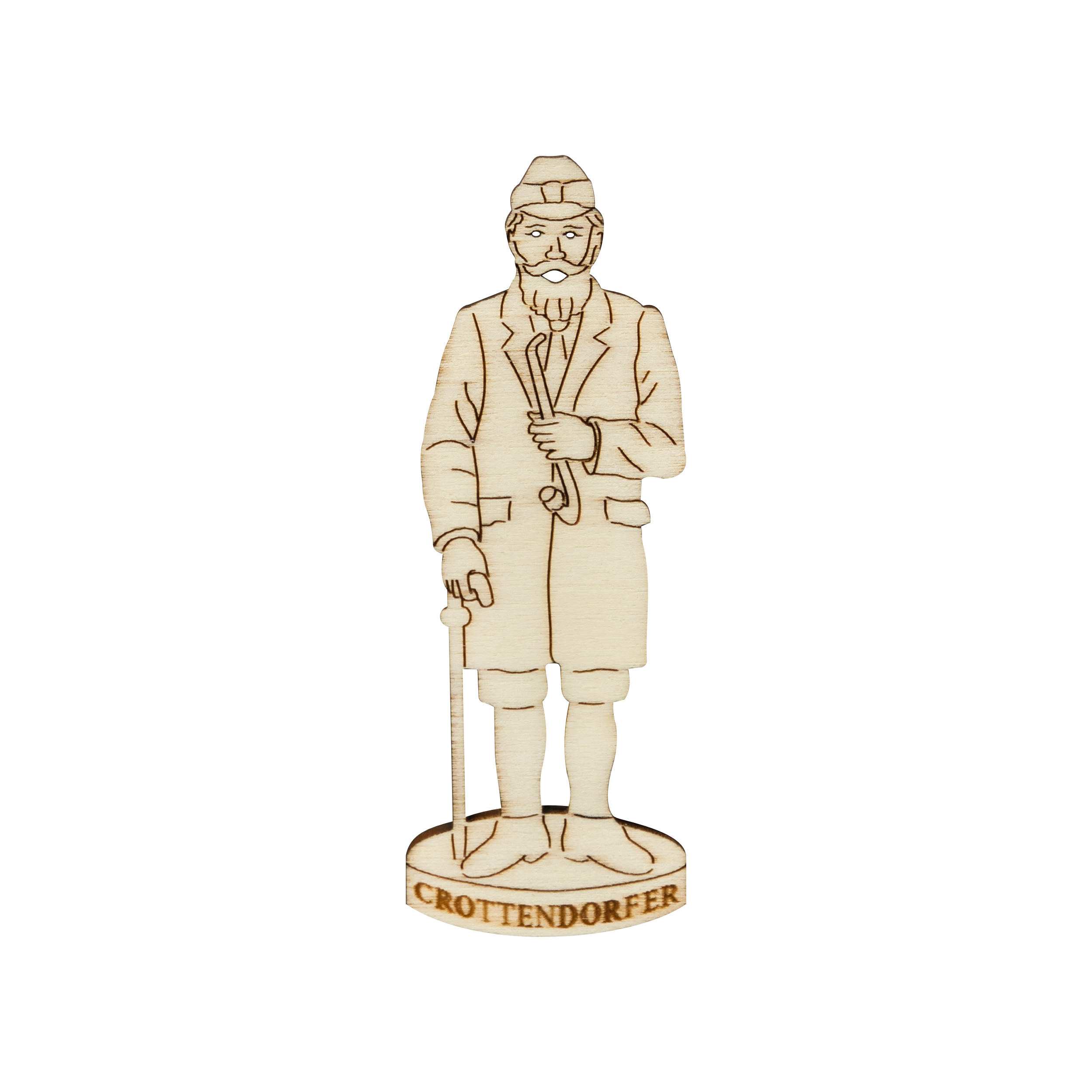 Magnet Crottendorfer Räuchermann aus Sperrholz – Figur eines Mannes in traditioneller Tracht und mit Hut, stehend auf einem runden Sockel.