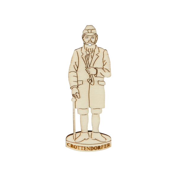 Magnet Crottendorfer Räuchermann aus Sperrholz – Figur eines Mannes in traditioneller Tracht und mit Hut, stehend auf einem runden Sockel.