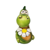 Der KU Räucherdrache mit Blume von Kurilin DECO ist eine niedliche grüne Keramikdrachenfigur mit großen Augen, die aufrecht sitzt und ein weiß-gelbes Gänseblümchen auf der Brust trägt. Dieses handgefertigte Stück hat einen freundlichen, verspielten Ausdruck.
