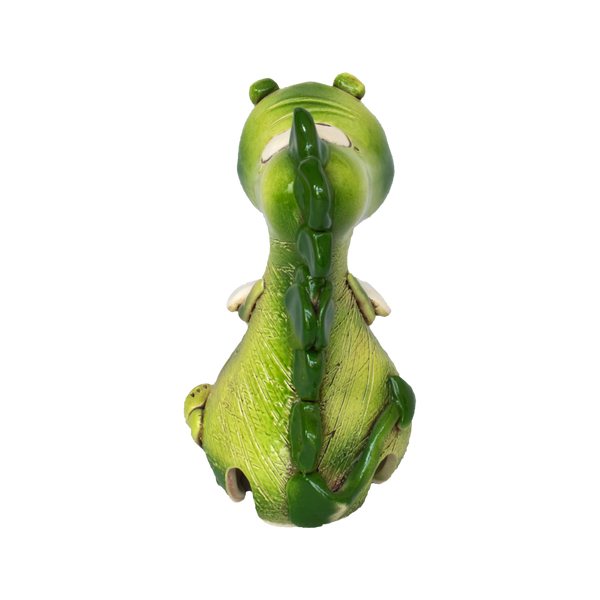 Der KU Räucherdrache mit Blume von Kurilin DECO ist ein kleiner, grüner Keramikdrache, der mit seinem Rücken, Schwanz und dunkelgrünen Graten sitzt. Handgefertigt und strukturiert, ist dieses verspielte Dekor ideal, um eine Räucherkerze zu halten.