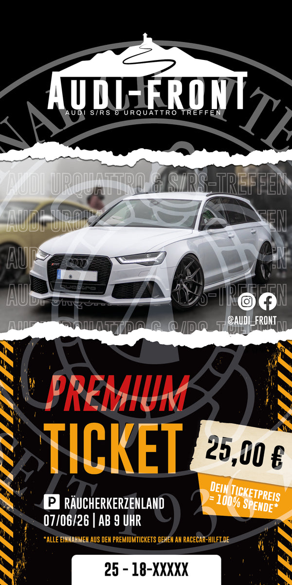 Sichern Sie sich Ihr Ticket 5 für das Audi Urquattro- & S-/RS-Treffen von Original Crottendorfer! Seien Sie dabei am 07.06.2026, 9:00 Uhr im Räucherkerzenland. Weißes Audi-Bild, Event-Infos und gelbes Ticket für nur 25 Euro!.