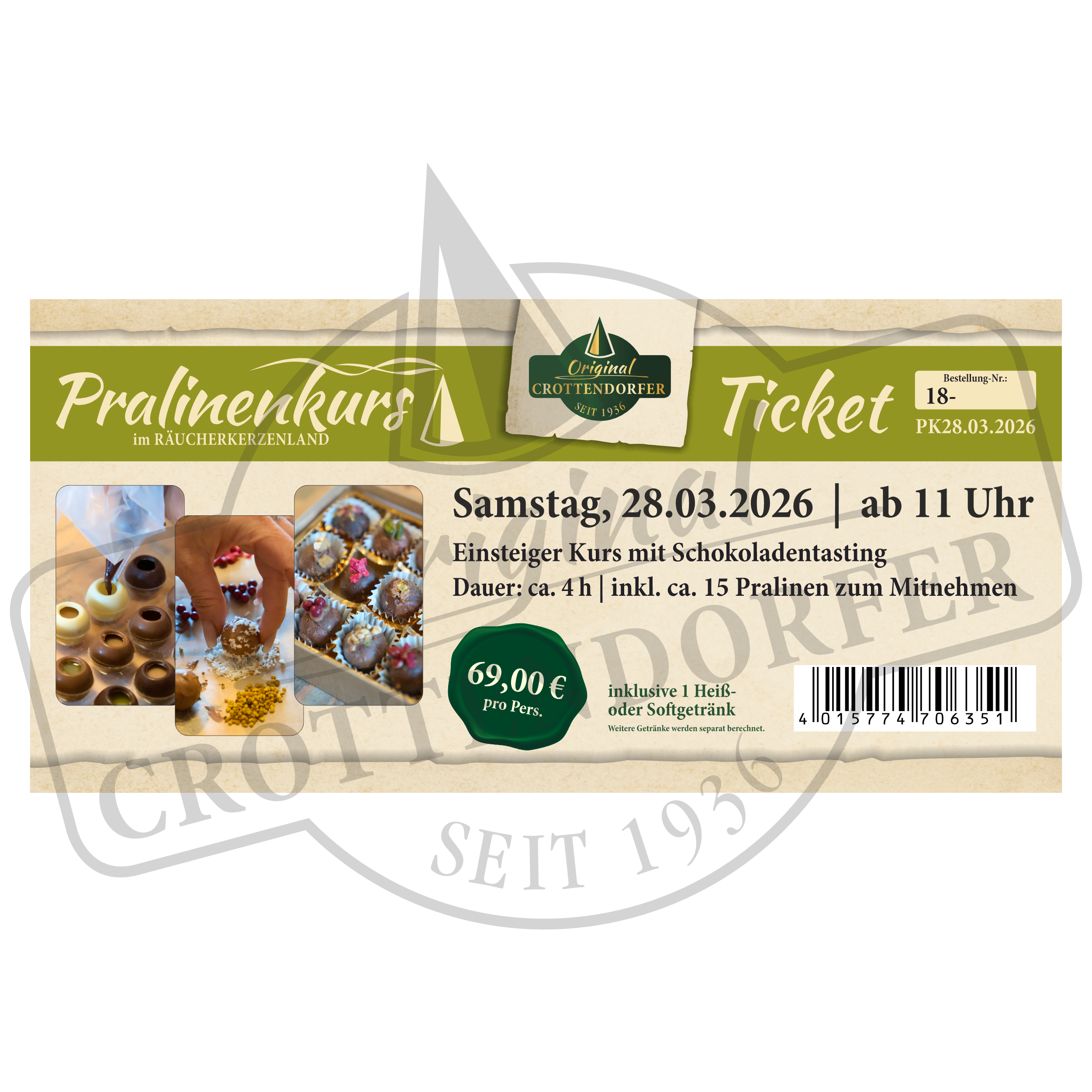 Original Crottendorfer Ticket Pralinenkurs am 28.03.2026 oder 25.04.2026 ab 11 Uhr: Pralinen-Workshop inkl.. Getränk, 15 selbstgemachte Pralinen zum Mitnehmen, für 69 € pro Person - mit Schoko-Bildern und Workshop-Impressionen.