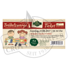 Eintrittskarte Trödelzwerge-Flohmarkt am 13.06.2027, 10–16 Uhr, mit der Abbildung von zwei Kindern an einem Stand mit Spielzeug und Kleidung.