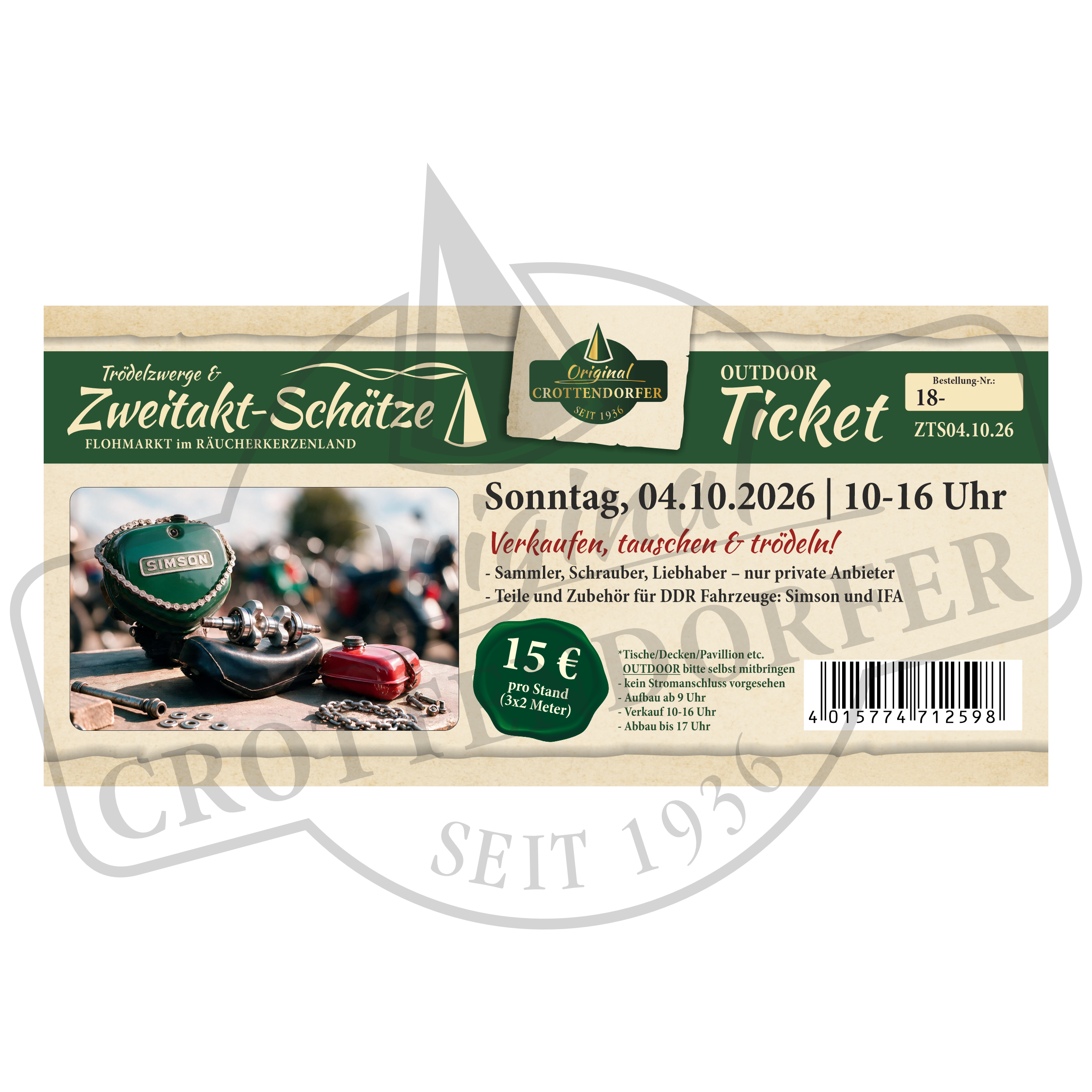 Ticket Trödelzwerge & Zweitakt-Schätze Flohmarkt 04.10.26 10-16 Uhr