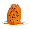 Ein orangefarbener Kinder-Stoffrucksack „Hildi“ von Original Crottendorfer hat eine Cartoon-Schildkröte, den Namen „Hildi“, weiße Kordelzüge und besteht aus 100 % Baumwolle mit der Marke auf der Unterseite.