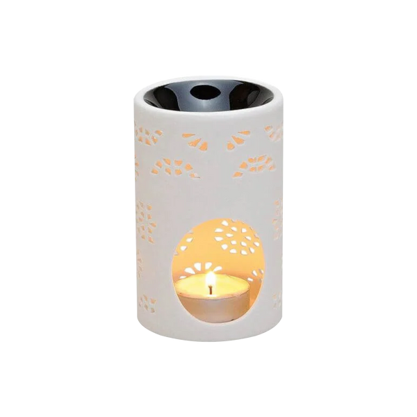 Duftlampe Keramik, Rückseite mit angezündetem Teelicht