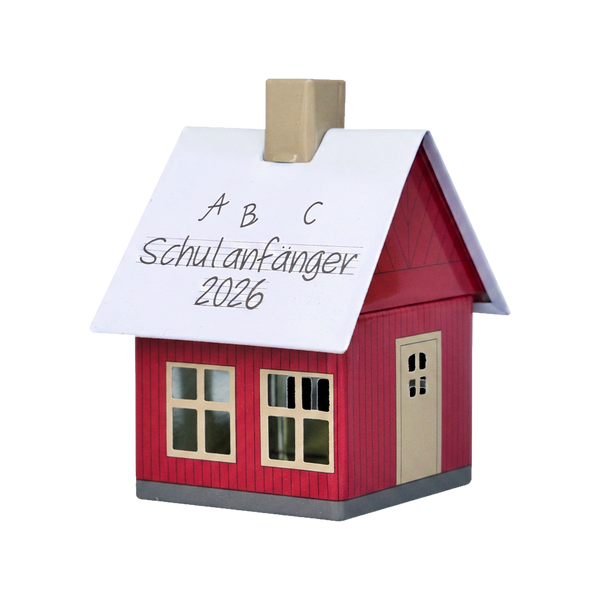 Das Räucherhäuschen „Schulanfänger 2026“ von Original Crottendorfer ist ein kleines, rotes Modell in Form eines Häuschens mit weißem Dach, auf dem der handgeschriebene Text „A B C Schulanfänger 2026“ zu sehen ist. Es ist als charmantes Räucherhäuschen gestaltet, verfügt über Fenster und eine Tür und dient sowohl als attraktives Dekorationsstück als auch als Räucherkerzenhalter. Das Produkt ist vor einem schlichten weißen Hintergrund fotografiert.