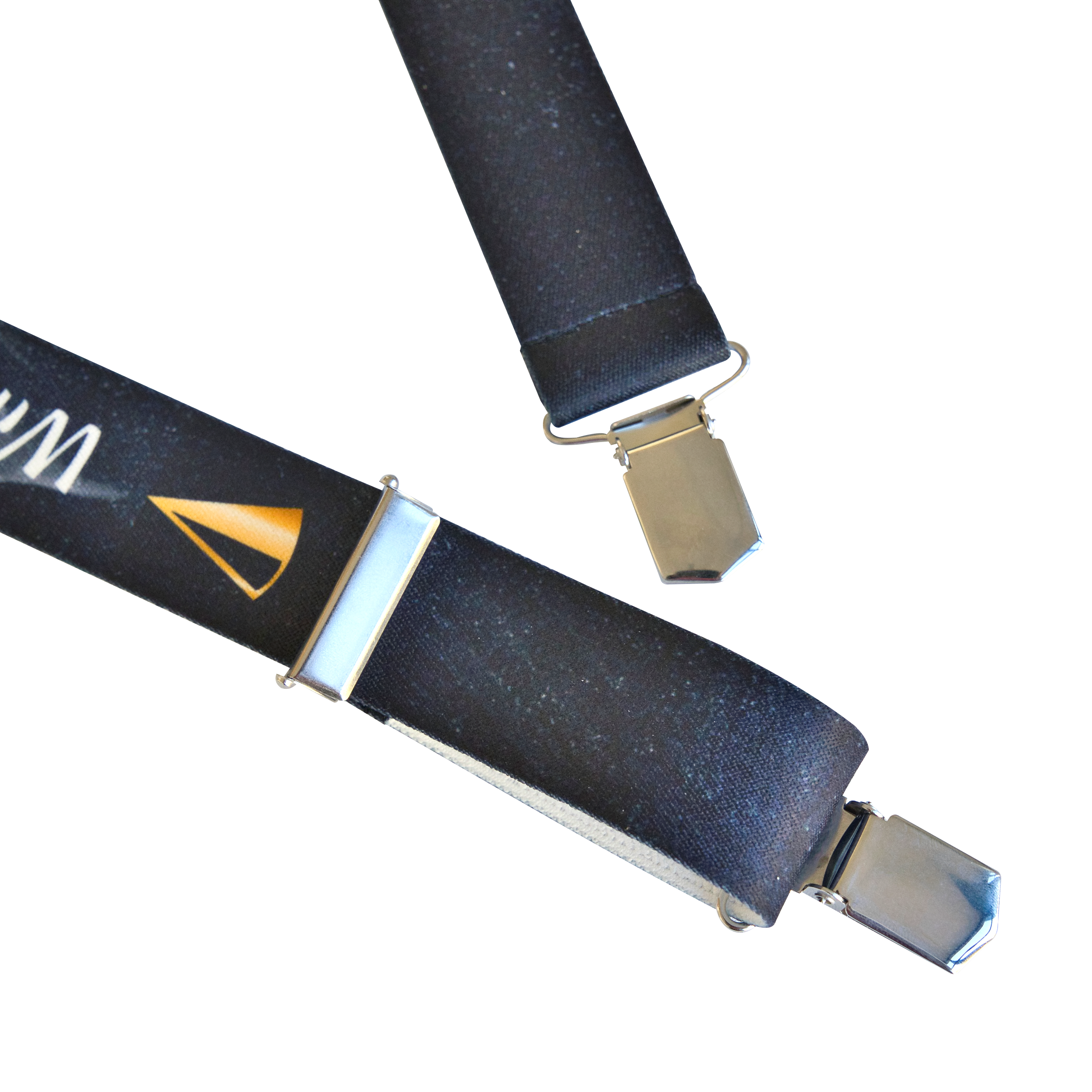 Zwei elastische Hosenträger „Wir lassn’s naab’ln!“ von Original Crottendorfer in Schwarz mit silbernen Clips, gelbem Logo und weißer Schrift – ideal für Räucherfans. Präsentiert auf schlichtem Hintergrund.